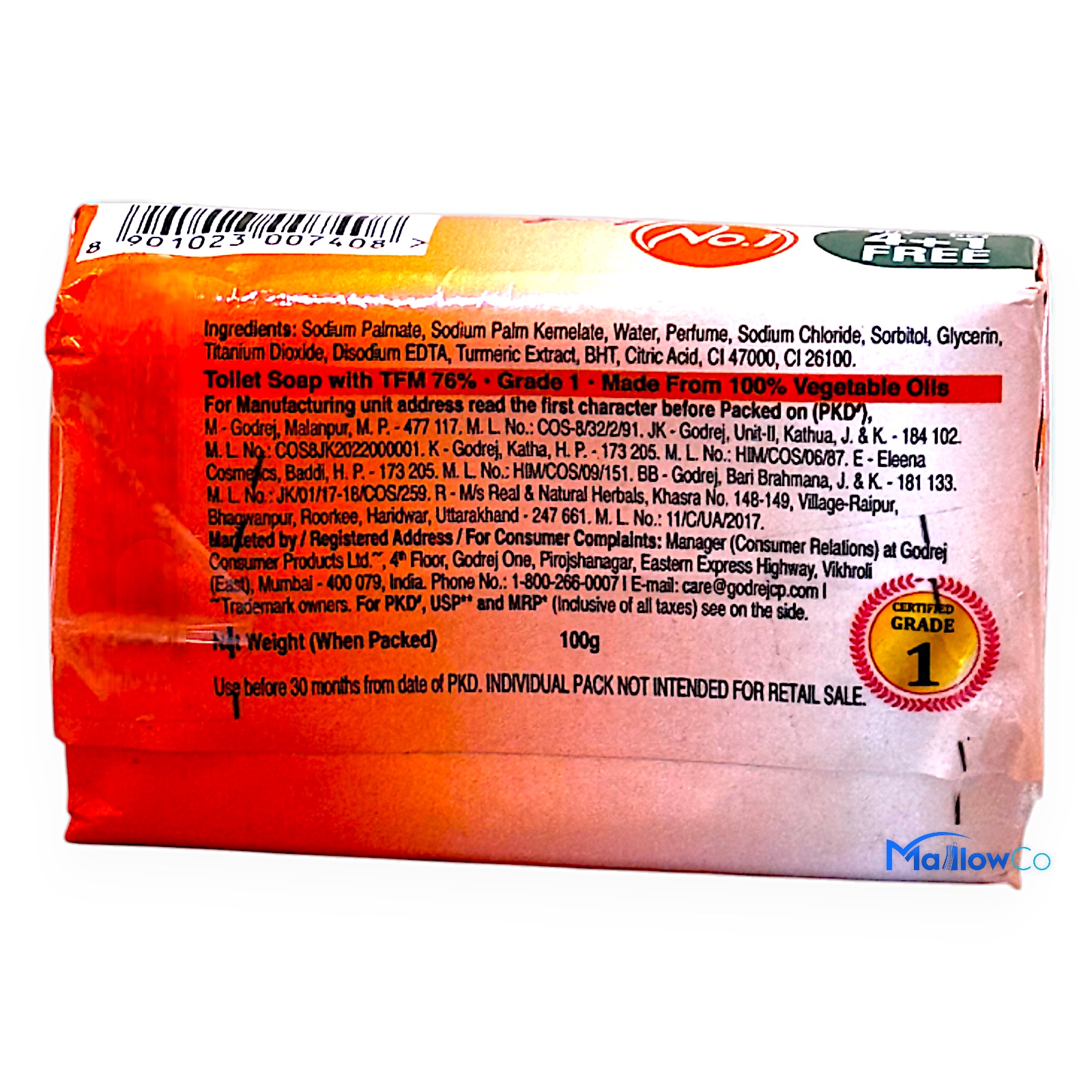 Godrej No.1 Sandal Turmeric Soap - Cosmetics & Health 100gm