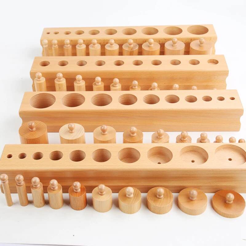 Knobbed Cylinder Sockets Blocks Wooden Educational Montessori Kids Teaching Kit - Gift & Stationary 1pcs - Image 1