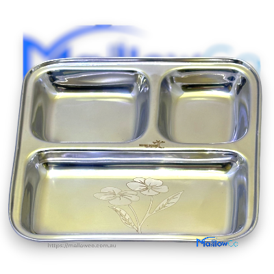 3 Compartment Plate Stainless Steel 24cmx24cm - Kitchen & Utensils 1pcs - Image 1