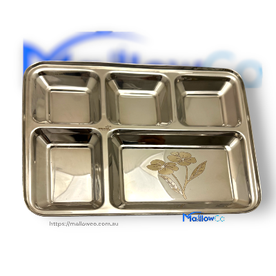 5 Compartment Plate Stainless Steel 34cmx27cm - Kitchen & Utensils 1pcs - Image 1