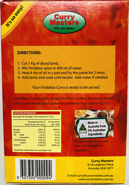 Vindaloo Curry - Spices & Premix 1pcs by Curry Master - Image 2