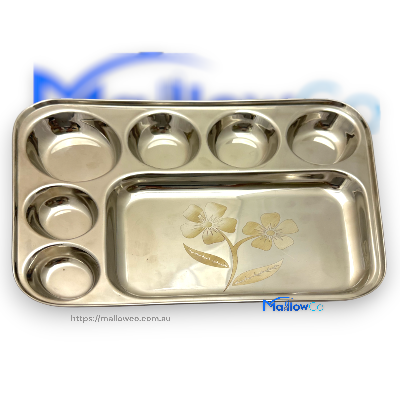 7 Compartment Plate Stainless Steel 37cm x28cm - Kitchen & Utensils 1pcs - Image 1