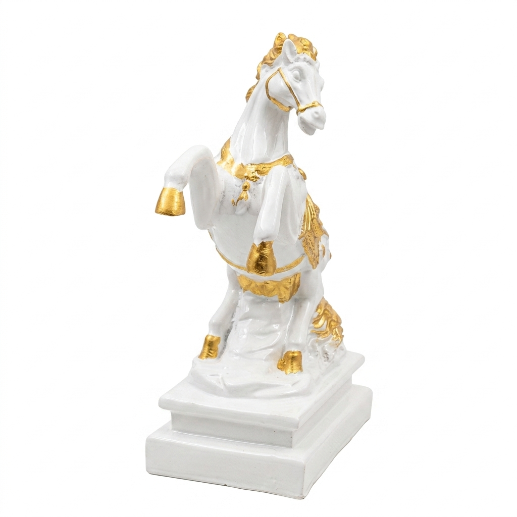 Majestic Rearing Horse White & Gilded Gold Stallion Statue on Pedestal - Gift & Stationary 1pcs - Image 1